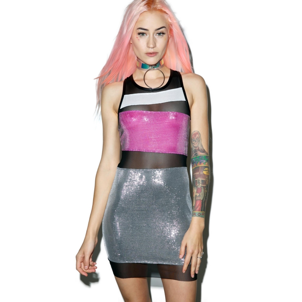 💎NEW💎 Jaded London Mesh Panelled Holographic Bodycon Mini Dress